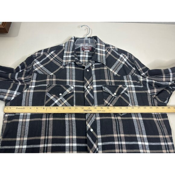 Wrangler Western 2XL Tall Flannel Pearl Snap Plaid Shirt Blk/Brn Cowboy EUC - Picture 4 of 7